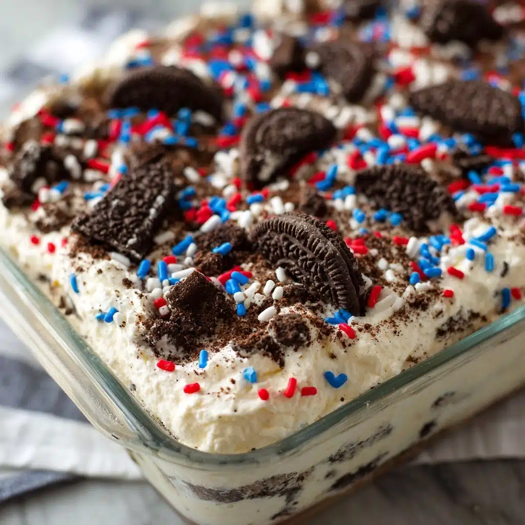 No Bake Fireworks Oreo Cheesecake Bars Recipe - Recipe Image