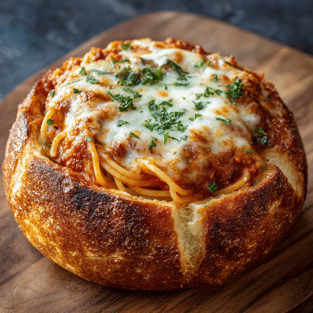 Spaghetti Garlic Bread Bowls Recipe - Recipe Image