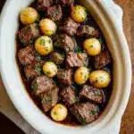 crockpot garlic butter beef bites with potatoes Recipe