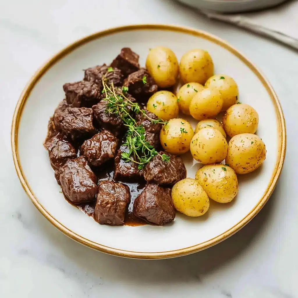 crockpot garlic butter beef bites with potatoes Recipe - Recipe Image