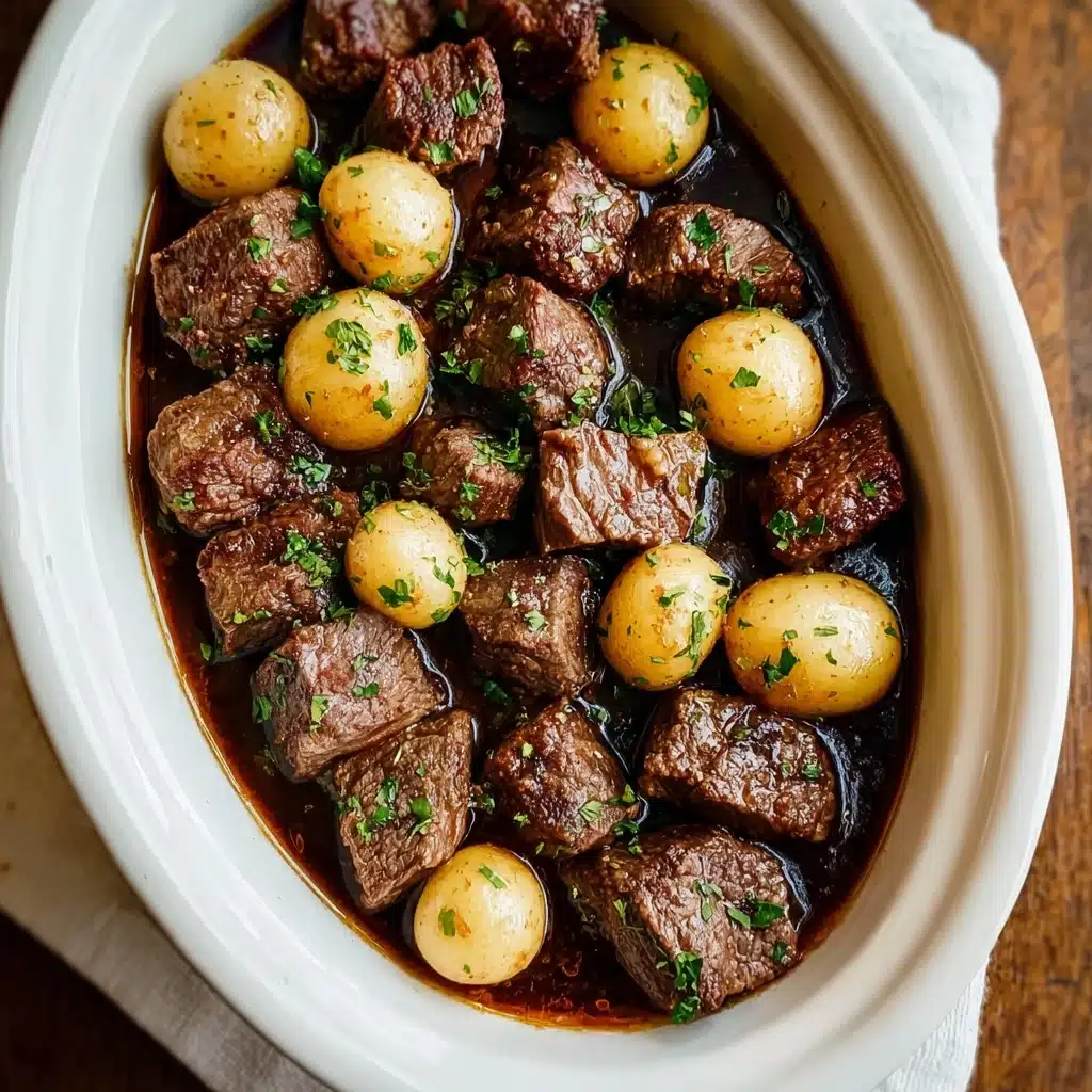 crockpot garlic butter beef bites with potatoes Recipe - Recipe Image