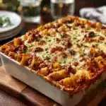 Layer half the cooked pasta in the baking dish Recipe