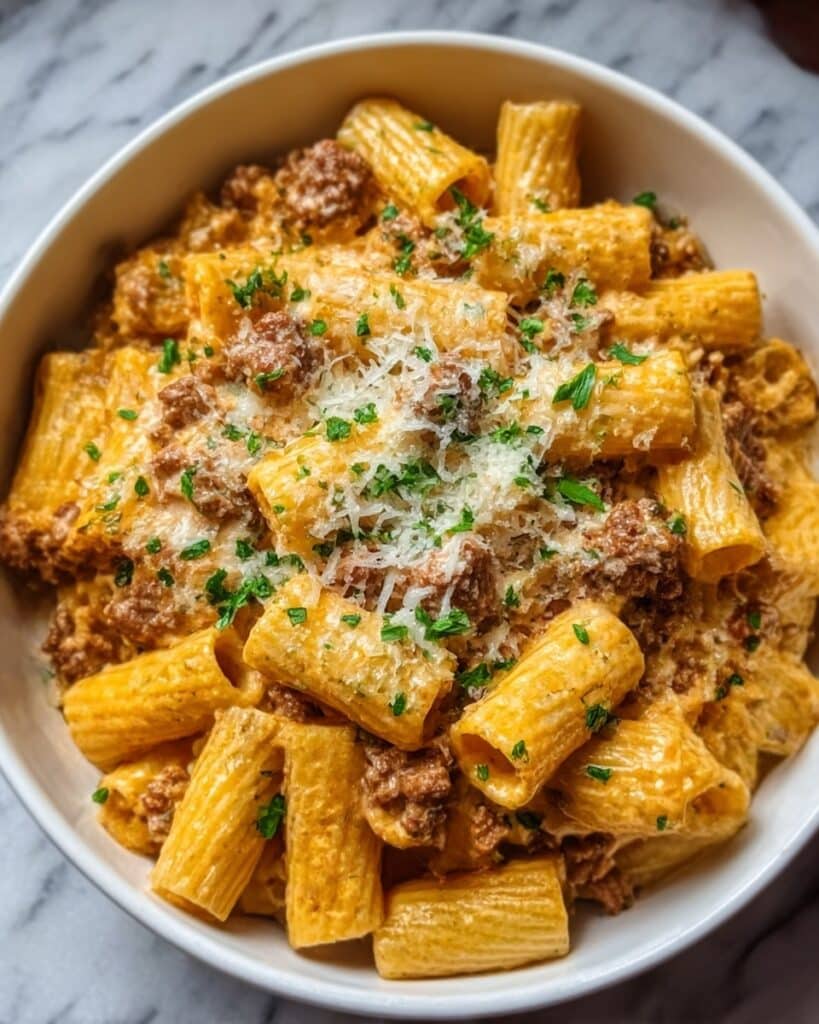Creamy Parmesan Beef Rigatoni Recipe