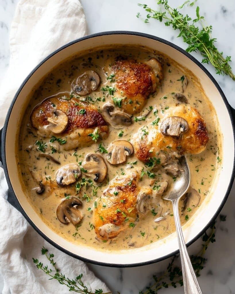 Mushroom Chicken in Creamy White Wine Sauce Recipe