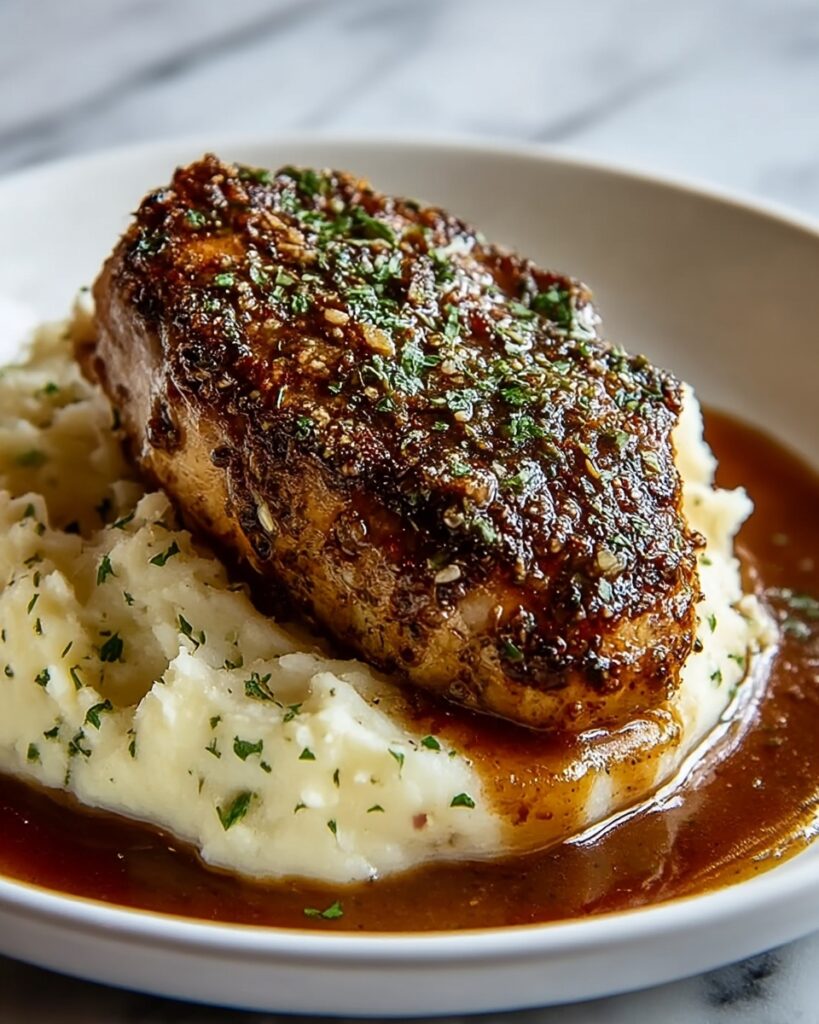 Garlic Herb Chicken with Balsamic Pan Sauce and Creamy Mashed Potatoes Recipe