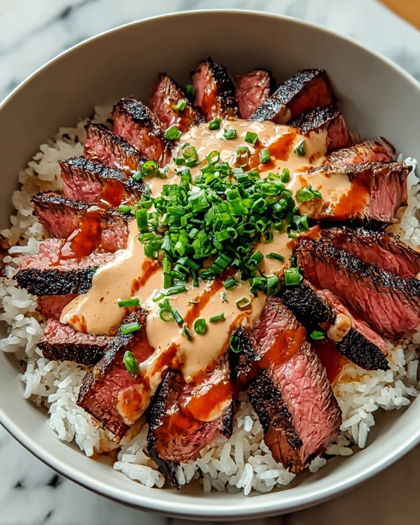 Korean BBQ Steak Rice Bowls with Spicy Cream Sauce Recipe